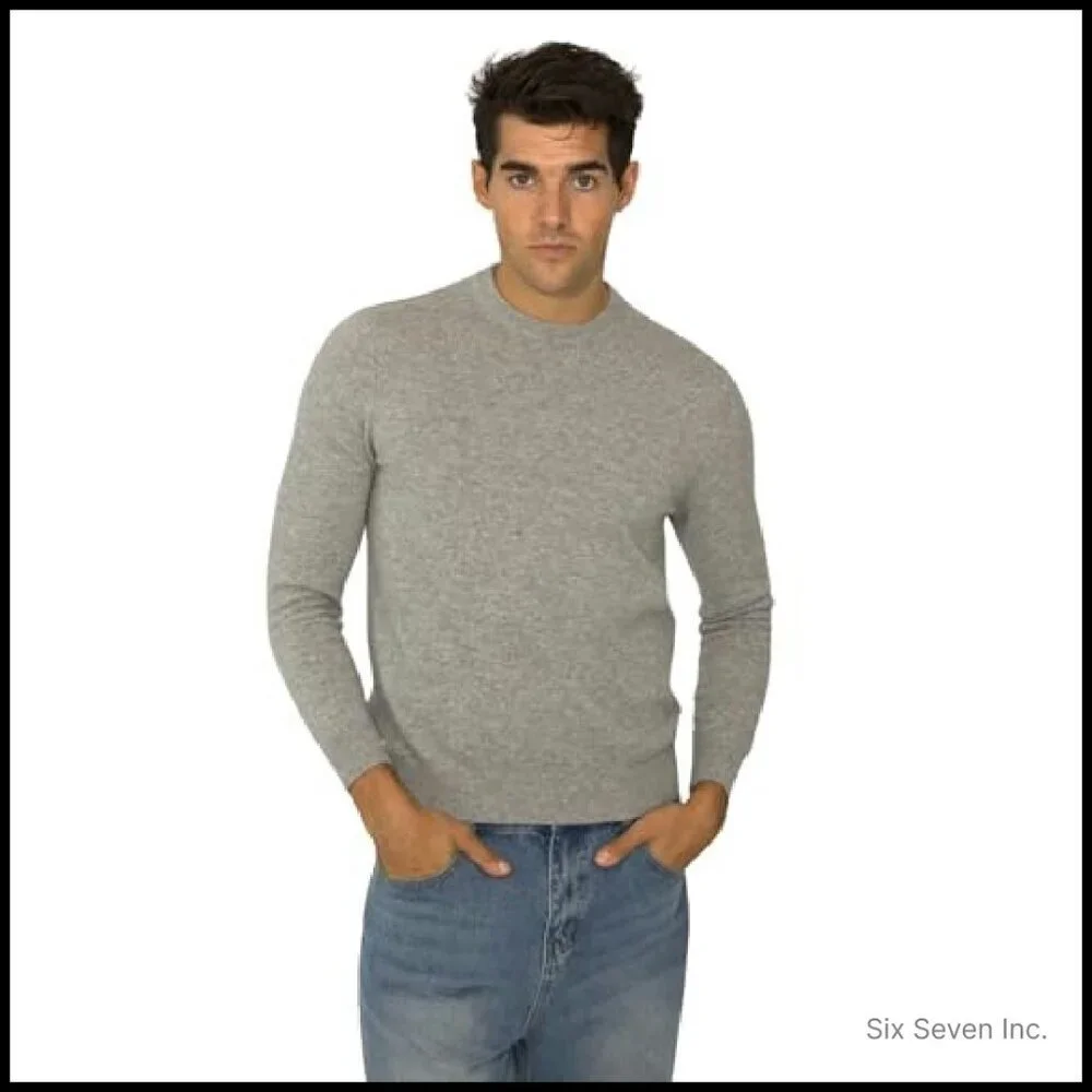 Men's Cashmere Crew Neck Sweater Classic Elegant Lightweight Luxury Pullover